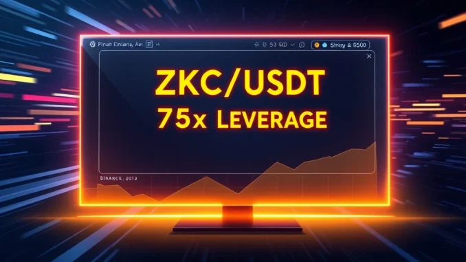 Binance ZKC futures listing on a trading terminal, showing ZKC/USDT and 75x leverage for enhanced crypto trading.