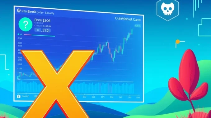 An urgent BingX warning about a fraudulent crypto token on CoinMarketCap, symbolizing the need for digital asset security.