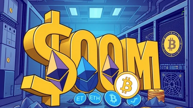 Visualizing Bit Digital's strategic $100M convertible note sale to acquire more ETH, symbolizing significant crypto asset growth and diversification.