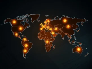 A world map highlighting 32 countries actively pursuing Bitcoin adoption, symbolizing global legislative progress.