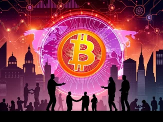 Bitcoin News: A visual representation of global crypto adoption driven by payments and institutional investment, leading to a market cap surge.