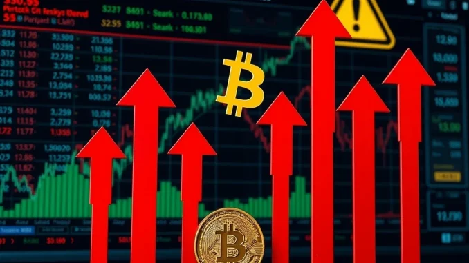 A chart showing **Bitcoin bearish signals** with red arrows pointing down, symbolizing the warning from **BTC on-chain indicators**.