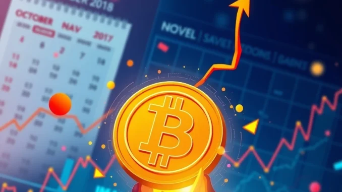 Chart showing the Bitcoin bull market reaching its predicted peak between October and November, indicating significant growth.