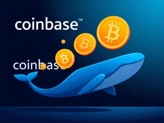 Illustrates a significant Bitcoin transfer from Coinbase, showing a whale moving a large BTC sum to an unknown crypto wallet.