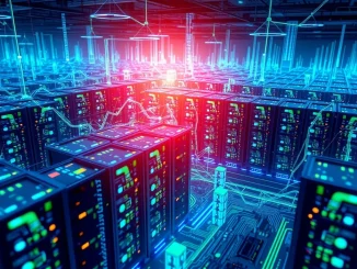 An abstract visual representation of the powerful surge in Bitcoin hashrate, illustrating the immense computational effort behind Bitcoin mining.