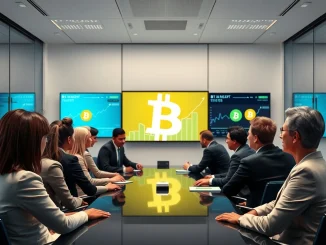 Corporate executives discussing significant Bitcoin holdings and the growing trend of institutional BTC adoption in a modern setting.