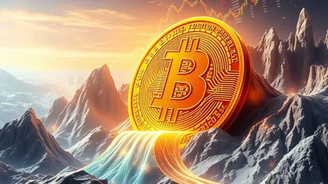 Visualizing the monumental $625 billion **Bitcoin on-chain inflows**, depicting rapid capital accumulation and unprecedented market expansion.