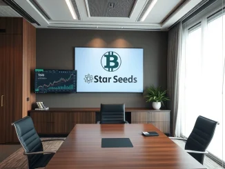 A Japanese company, Star Seeds, making a strategic Bitcoin investment, symbolizing their significant BTC purchase.