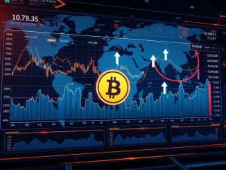 A complex financial dashboard with charts and indicators, symbolizing the urgent factors influencing Bitcoin's market direction this week.