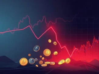 A downward trending chart illustrating a significant crypto market plunge, with various altcoins experiencing a sharp drop.