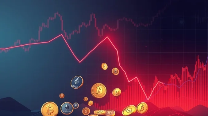 A downward trending chart illustrating a significant crypto market plunge, with various altcoins experiencing a sharp drop.