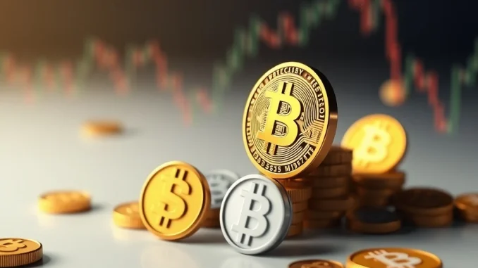 Bitcoin's **resilient rebound** depicted with a rising digital gold bar, contrasting with declining altcoin values, illustrating market shifts.