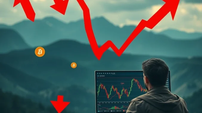 Bitcoin News Today: Shocking 17% Crypto Market Plunge Triggers Massive Liquidations A chart showing a sharp Bitcoin News Today market plunge, highlighting the impact of profit-taking and liquidations on crypto prices.
