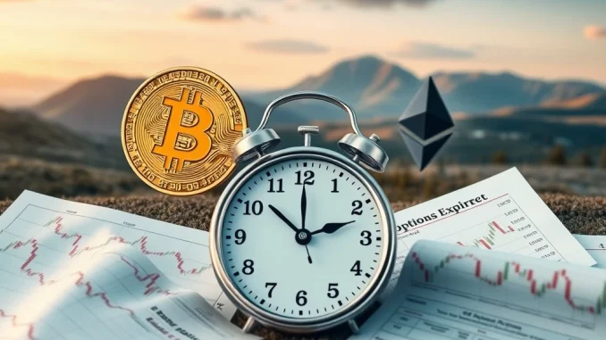 Visualizing the massive $3.4B Bitcoin options expiration impacting crypto markets and investor sentiment.