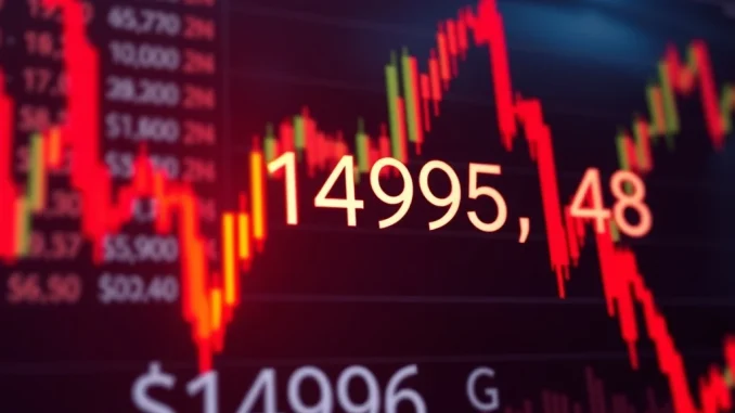 Chart showing a significant Bitcoin price fall, with a downward arrow indicating the drop below $115,000, reflecting market concern for Bitcoin price.