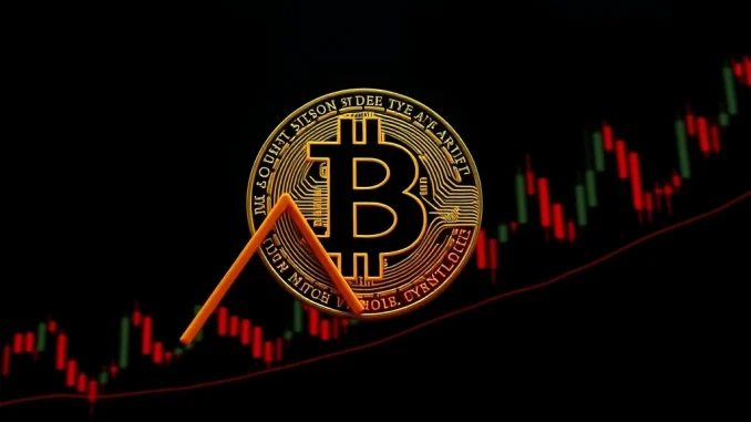 A digital graph showing the Bitcoin price sharply declining, symbolizing the recent market fall below $115,000.