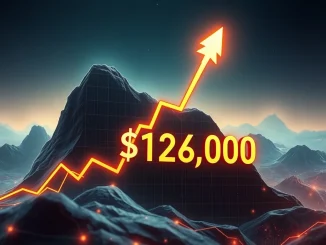 A digital chart showing **Bitcoin price** reaching a new peak above $112,000, representing significant market growth.