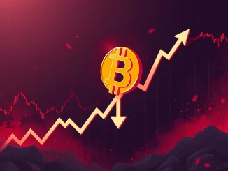 A visual representation of a significant Bitcoin price drop, with the BTC symbol falling on a chart, conveying market volatility.