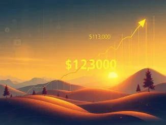 A vibrant digital chart showing Bitcoin's price line dramatically rising above $113,000, symbolizing the recent BTC price surge and market optimism.