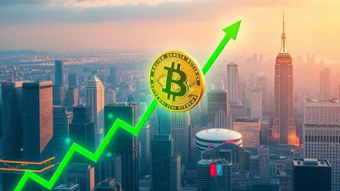 Bitcoin price chart dramatically rising above the $114,000 milestone, symbolizing a significant BTC surge.
