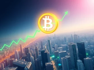 A visual representation of Bitcoin price growth, showing a digital chart with an upward trend, symbolizing the BTC rally.