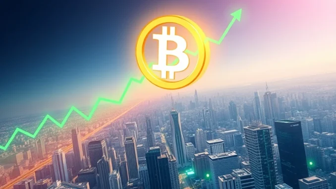 A visual representation of Bitcoin price growth, showing a digital chart with an upward trend, symbolizing the BTC rally.