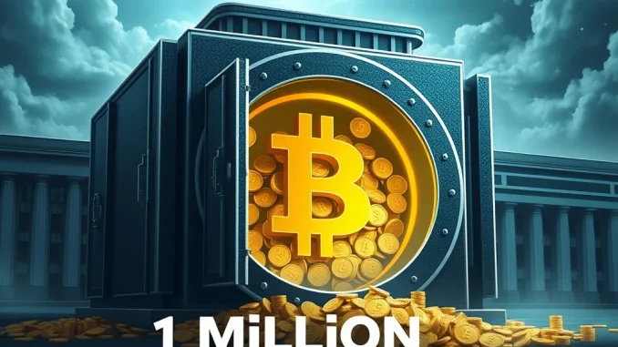 A digital vault securely storing over one million Bitcoin, representing public companies' significant Bitcoin holdings.