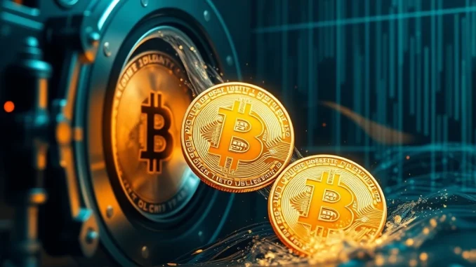 An abstract visualization showing a significant portion of the Bitcoin supply becoming illiquid, emphasizing long-term holding and scarcity in the Bitcoin market.