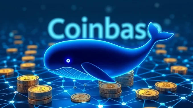 Illustrates a significant Bitcoin transfer of 7,441 BTC from Coinbase, symbolizing a major crypto whale movement.