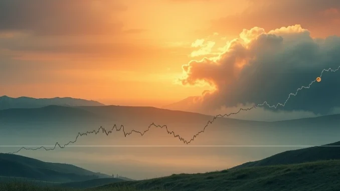 A financial chart showing extremely low Bitcoin volatility, hinting at an imminent BTC price surge.