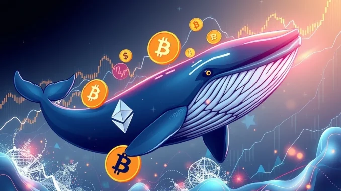 A visual representation of Bitcoin whale activity influencing significant altcoin gains, depicting market movers and surging digital assets.