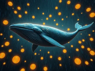 A digital whale moving a large sum of dormant Bitcoin, symbolizing the historic BTC whale movement and its massive crypto profit.