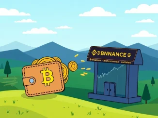 An illustration showing a secure digital wallet receiving a significant Bitcoin withdrawal from a Binance exchange, symbolizing long-term Bitcoin holdings and a major BTC transfer.