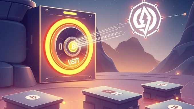 Visual representation of digital assets flowing from Aave V3 to a secure Plasma Vault, highlighting Bitfinex wallets' $151M USDT transaction.