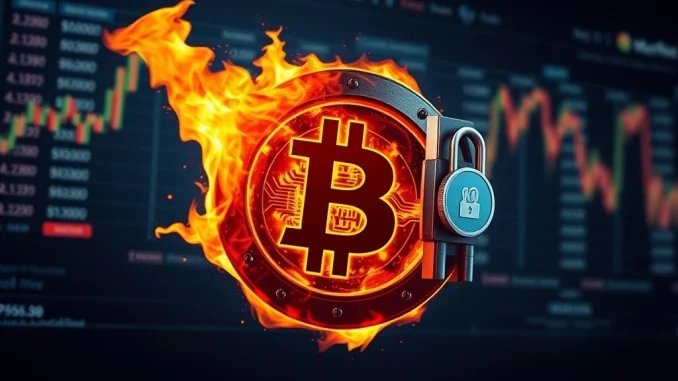 Visualizing the Bitget BGB burn event, showing a fiery 'BGB' symbol and digital locks, representing value boost and strategic tokenomics.