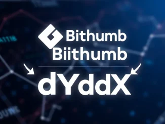 An image showing the Bithumb logo next to the dYdX logo, illustrating the temporary **Bithumb DYDX suspension** for a network upgrade.