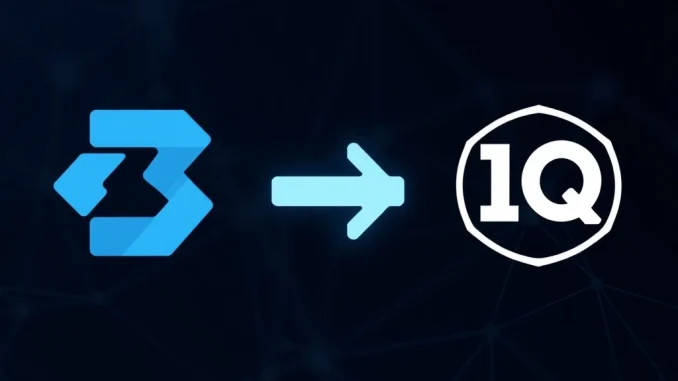 Bithumb IQ suspension notice, illustrating the temporary halt of IQ deposits and withdrawals due to a network transition.