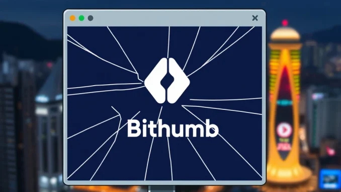 Illustration of a Bithumb outage affecting trading, symbolizing service disruption on a crypto exchange platform.