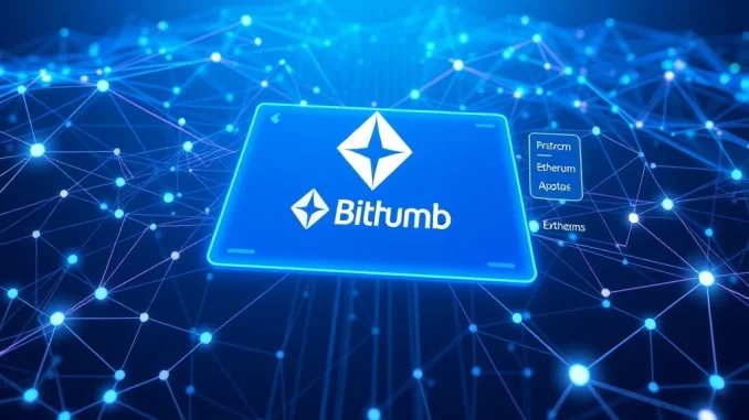 An illustration showing Bithumb USDT transactions flowing seamlessly across various blockchain networks, representing enhanced multi-chain support.