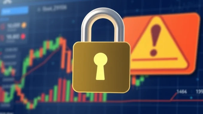An urgent warning symbol over a Bithumb UXLINK trading screen, illustrating the security concerns leading to the token's suspension.