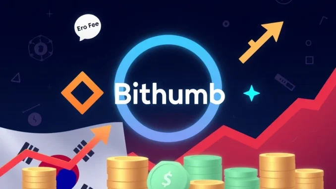 Bithumb Trading Fees: Unprecedented Savings for 200 Cryptocurrencies Bithumb trading fees are waived, showing a chart with a downward trend in costs for cryptocurrency trading on the Korean crypto exchange.