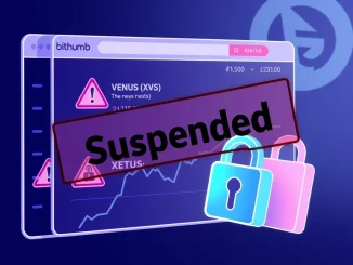 Bithumb XVS suspension notice on a digital screen, indicating a critical Venus Protocol security alert.