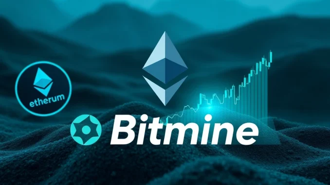 An illustrative graphic showing **Bitmine ETH holdings** growing, representing strategic **Ethereum investments** in a digital asset landscape.