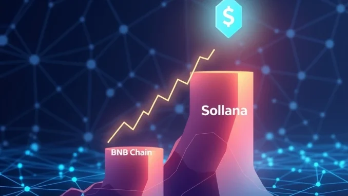A chart illustrating BNB Chain's superior daily network fees compared to Solana, conveying strong BNB Chain performance in the crypto market.