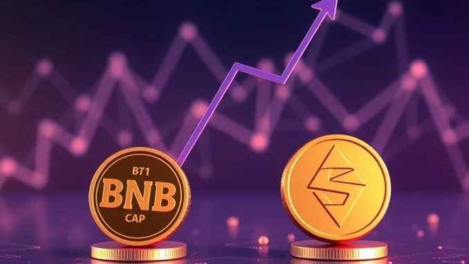 A visual representation of BNB market cap overtaking Solana, symbolizing a shift in cryptocurrency ranking.