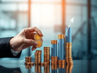 Visualizing BNC's BNB acquisition strategy, showing a large BNB coin in a corporate financial setting, representing strategic investment and growth.