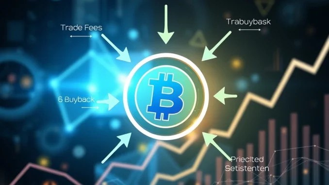 Visualizing BounceBit BB token buyback mechanism. Trade fees flow into BB token, aiming to enhance value and crypto tokenomics.
