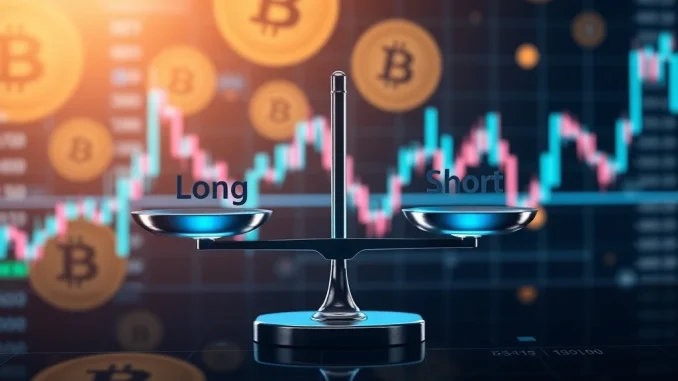 A visual representation of the BTC perpetual futures long/short ratio, showing market sentiment with a slight bearish tilt.