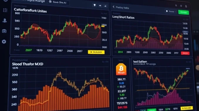 A dashboard displays BTC perpetual futures long/short ratios, revealing critical Bitcoin market sentiment trends.
