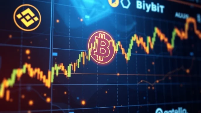 A digital dashboard displaying BTC perpetual futures long/short ratio data from leading crypto exchanges, indicating Bitcoin market sentiment.